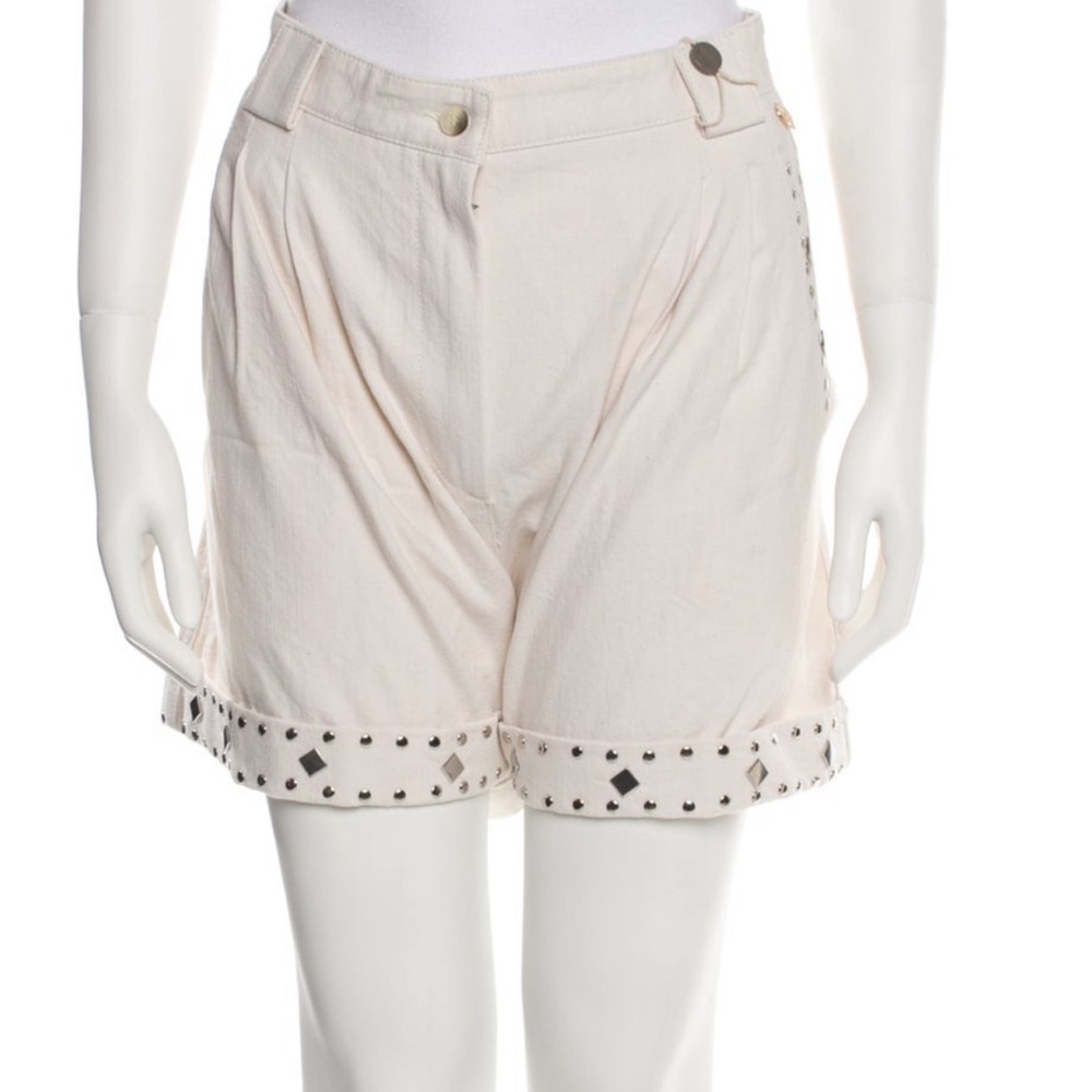 Twin-Set Cream Studded High Waist Shorts